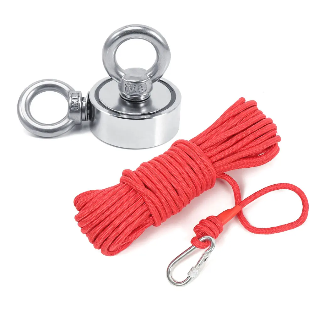 

120/200KG Strong Powerful Round Double Side Neodymium Magnet Detector Fishing Kit With Ring+20M Rope Magnetic Material Base
