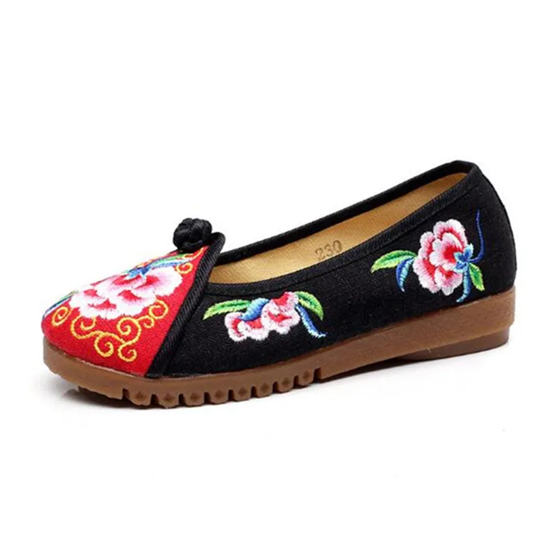 Женские парусиновые туфли на плоской подошве с вышивкой в национальном китайском стиле; лоферы с цветочным принтом контрастного цвета; повседневная обувь на платформе; слипоны; большие размеры 34-43