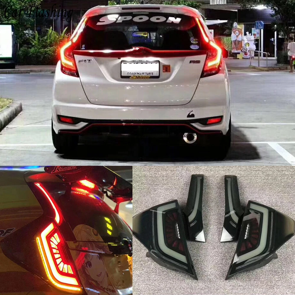 

Car flashing 1Pair Car Tail light Tail lamp with DRL+Reverse+Brake rear lamp for Honda JAZZ Fit LED Taillight 2014 2015 2016