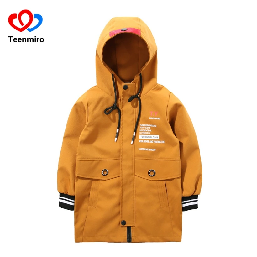 New Children's Coats for Boys Spring Jackets Fashion Kids Long Outerwear Letter Print Hoodie Boy Clothes Teenager Trench Coat 4T