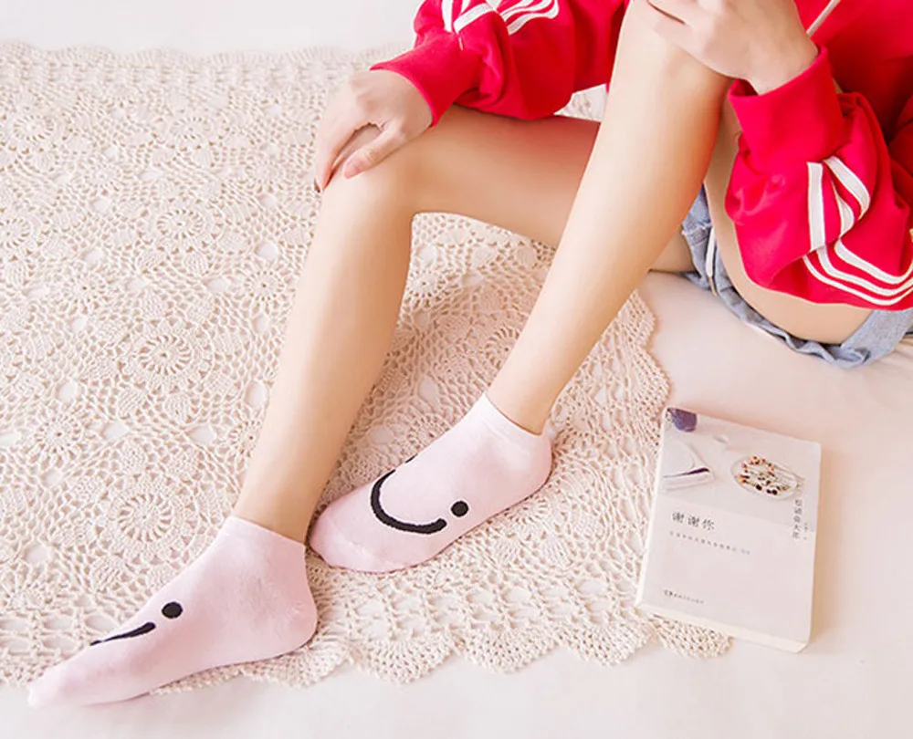 Smie Face Cute Socks Women Comfortable Candy Color Cotton Sock Short