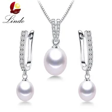 Горячая 925 пробы серебряные Свадебные Ювелирные наборы модная подвеска из натурального пресноводного жемчуга+ серьги Элегантные циркониевые ювелирные изделия