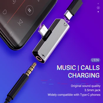 

hoco audio converter Type-C to 3.5 jack 2 In 1 charger AUX splitter portable USB C earphones dongle headphone adapter audio