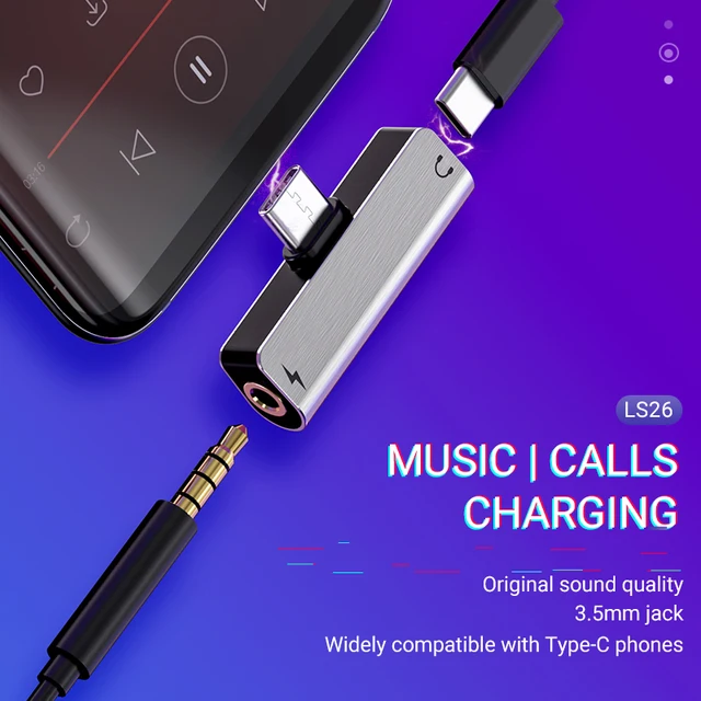US $5.15 hoco audio converter Type-C to 3.5 jack 2 In 1 charger AUX splitter portable USB C earphones dongle