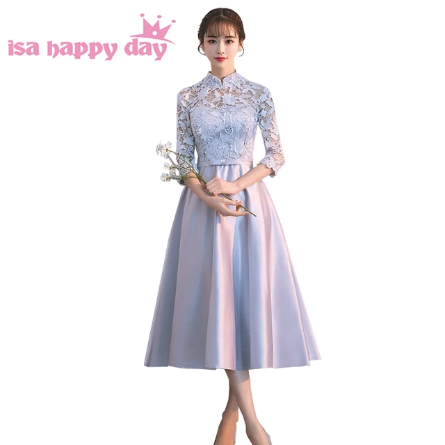 Gray Lace Tea Length Dress
