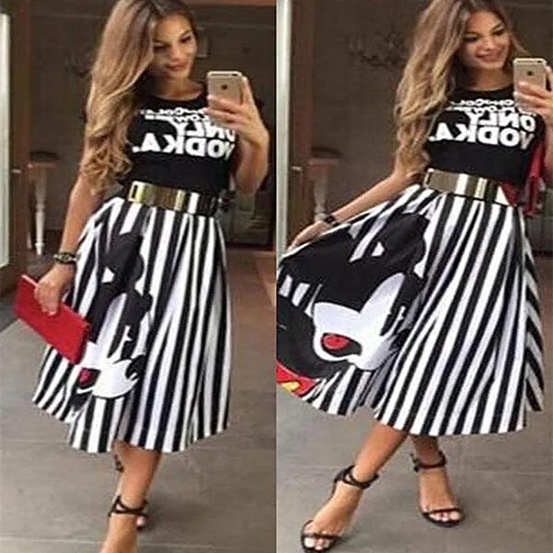Najtaniej ATKULLQZ 2019 fashion mouse stripe elegancka damska spódnica damska w nowym stylu spódnica damska boutique odzież długi odcinek spódnice