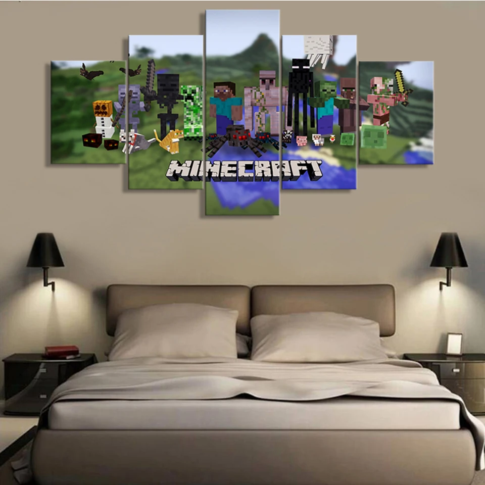 

Modular Pictures Wall Art Home Decoration 5 Panel Game Minecraft Posters For Living Room HD Printed Modern Painting On Canvas