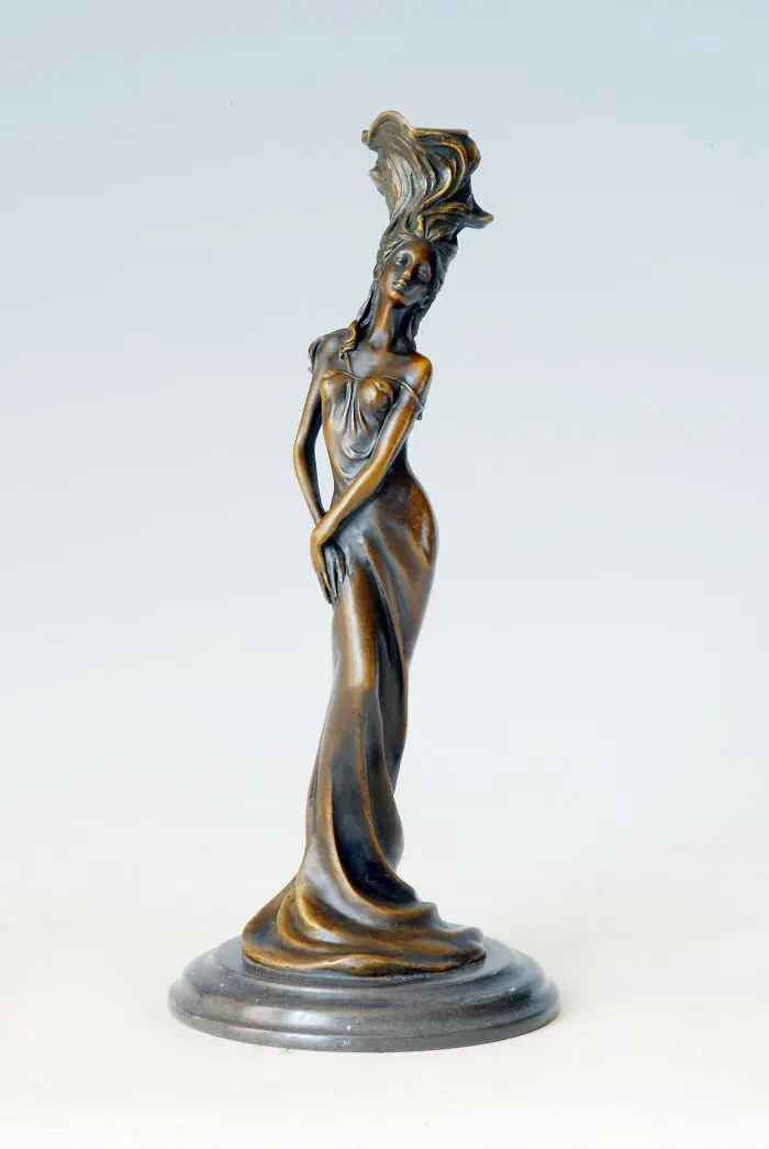 Девушка Подсвечник Статуя настоящая Бронзовая Античная подсвечник скульптура Статуэтка Металл искусство