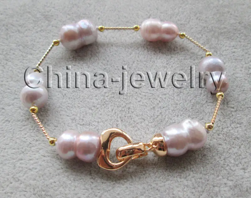 

Free shipping hot sale Women Bridal Wedding Jewelry >>Beautiful 8.5" 16mm purple baroque freshwater pearl bracelet