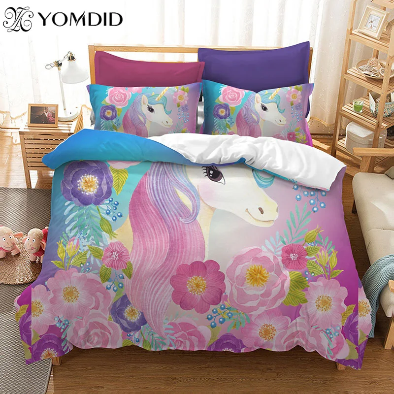 

2/3pcs Duvet Cover Sets Unicorn Hippie Duvet Cover Sets Pillowcase AU/US/EU Single/Double/Queen/King 3D Watercolor Bedding Set