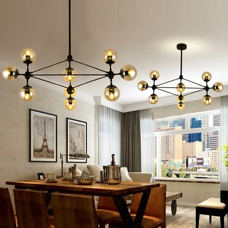 Günstig Loft Minimalistischen Kronleuchter Die Bohnenstange LED Retro Lampen Kunst Dekoration Lichter E27 Industrielle Glas Kronleuchter Für Restaurant