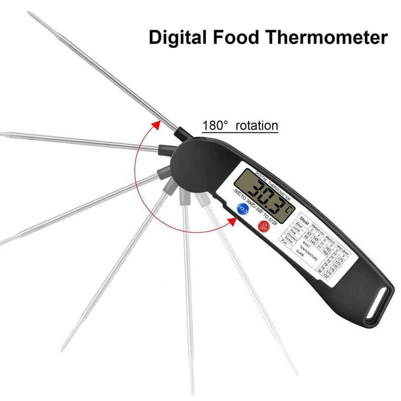 Foldable Food Thermometer Programmed Digital Kitchen Food Cooking BBQ Meat Fork Barbecue Probe Type Temperature Gauge