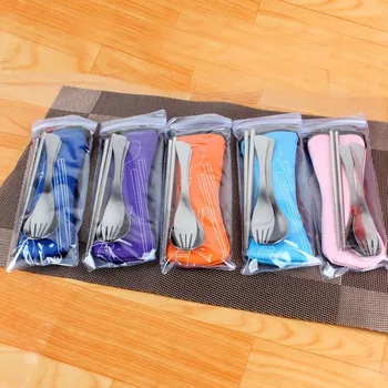 

100 sets 3pcs/sets Travel Picnic Portable Stainless Steel Tableware Chopsticks Spoon Fork Camping Set Gift For Child Kids ZA1202