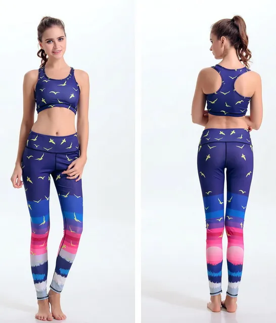 Sexy Red Sunset Aircraft Women Fitness Pants Set Flying Plane Yoga