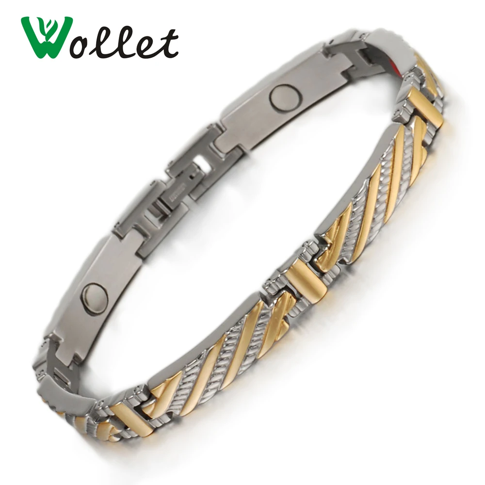

2015 April Fool's gold foil health jewelry infrared tourmaline germanium men women couple pure titanium bracelet