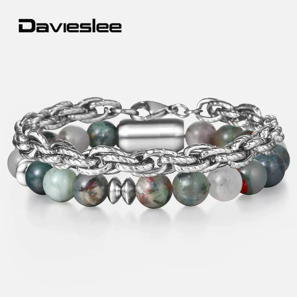 2 шт./компл. браслет из натурального камня для мужчин Африканский камень крови нержавеющая сталь цепочка из звеньев мужчин s бисерный браслет ювелирные изделия DDLBF40