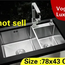 Мойка овощей, кухня, ручная раковина, двойной паз, высокое качество, 304 нержавеющая сталь,, 78x43 см