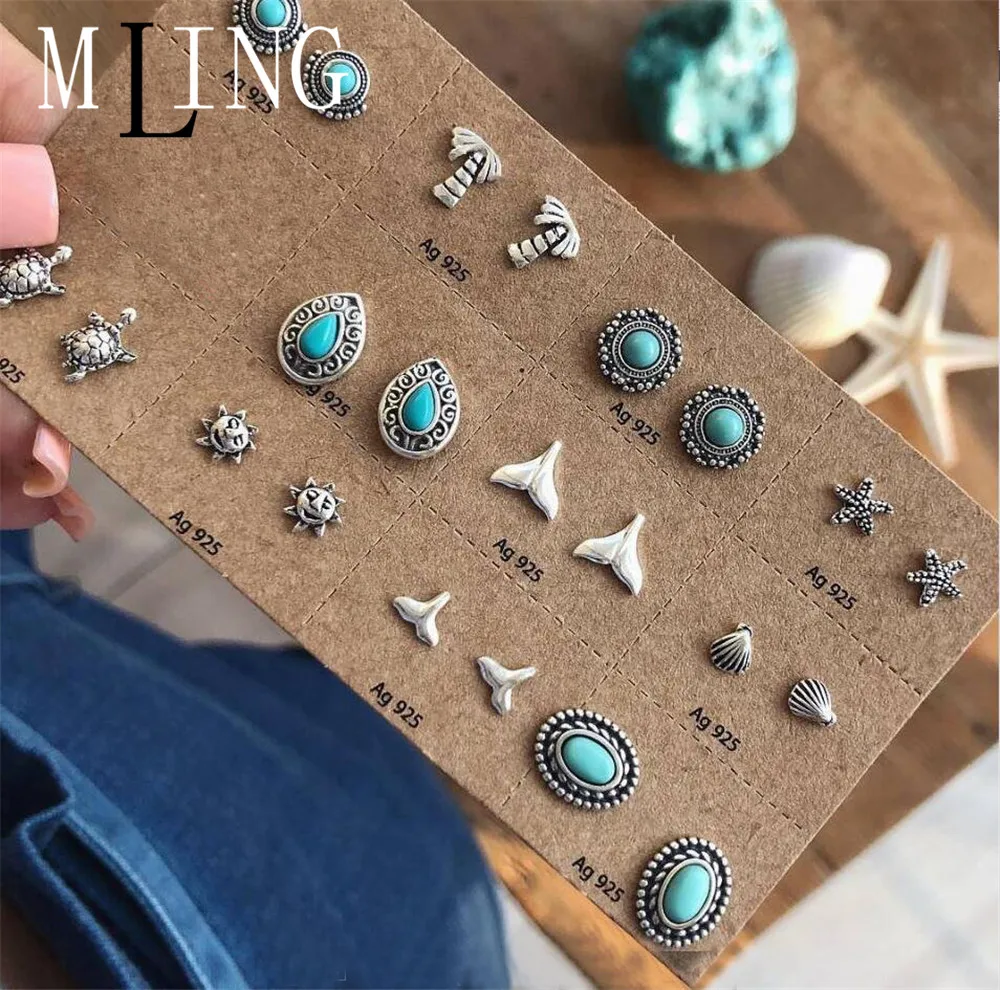 

MLING Europe and America Women Earrings Retro Luxury Turquoises Earrings Stone Earrings