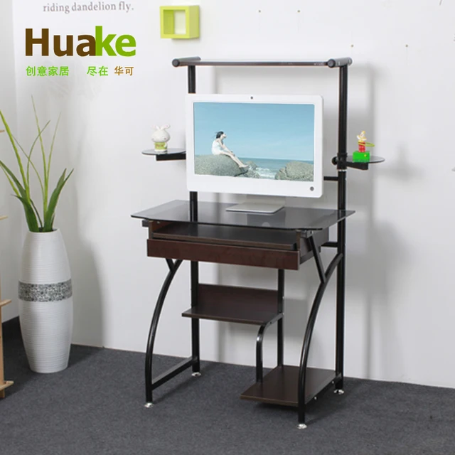china can 8mm tempered glass computer desk with speakers 75cm long