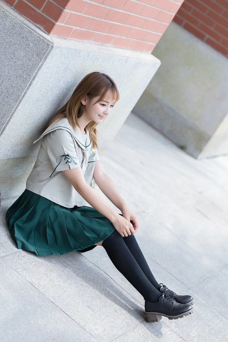 UPHYD короткий рукав Лето Лолита JK форма выступления японская школьная форма для девочек серый топ + зеленая плиссированная юбка галстук