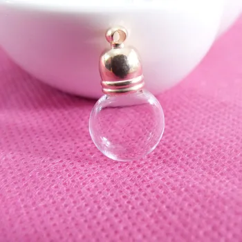 

5x17x12mm round back flat round tiny rice vial clear glass wishing bottle& cap & rubber for diy fashion pendant findings--50set