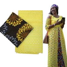 Анкара горячая Распродажа воск Анкара африканская ткань с восковой печатью 2,5 ярдов+ 3 ярдов желтый цвет швейцарская вуаль кружева для женщин платье