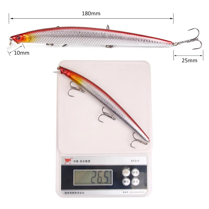 Long Casting Minnow Fishing Lure 18cm 26.5g Hard Wobblers 3D Eyes Bait Artificial Trout Pike Carp Sea Fishing Floating Minnow