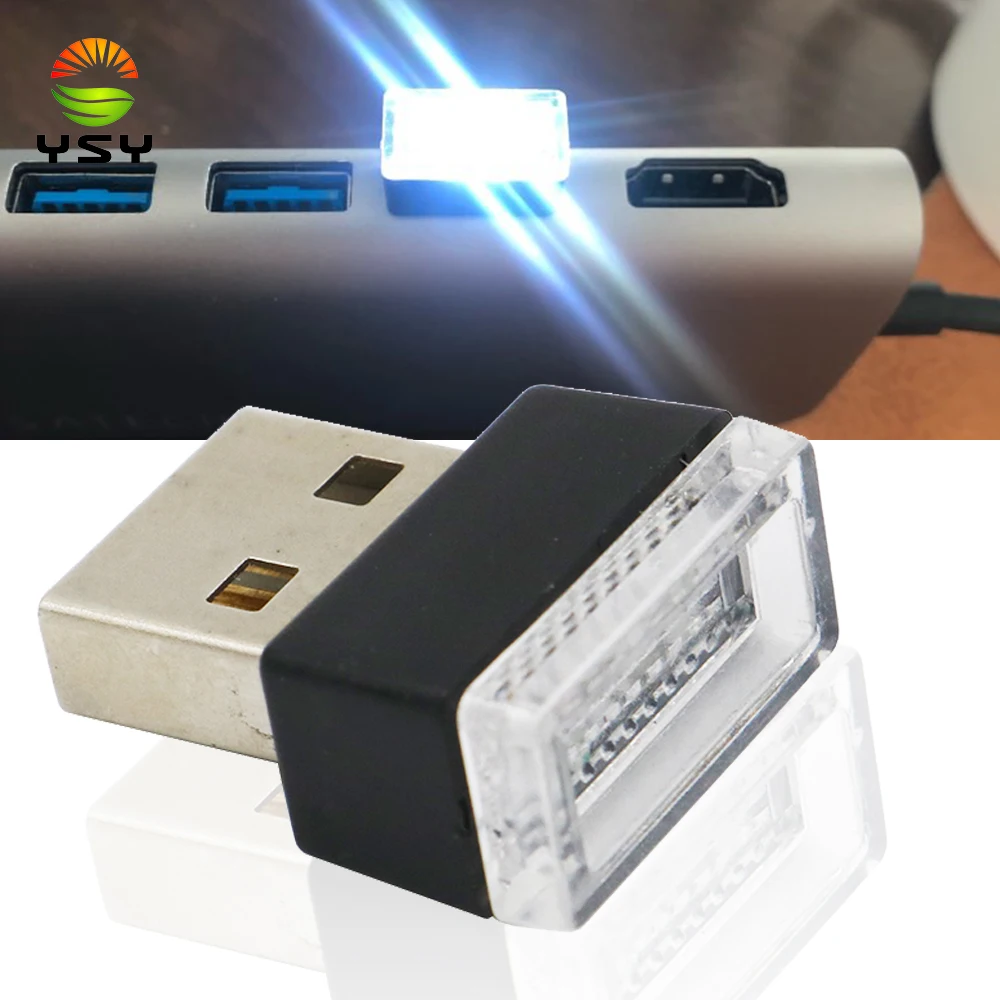 YSY Мини Автомобильный интерьер USB светодиодный атмосфера огни декоративные лампы аварийного освещения Универсальный PC Портативный Plug and Play белый