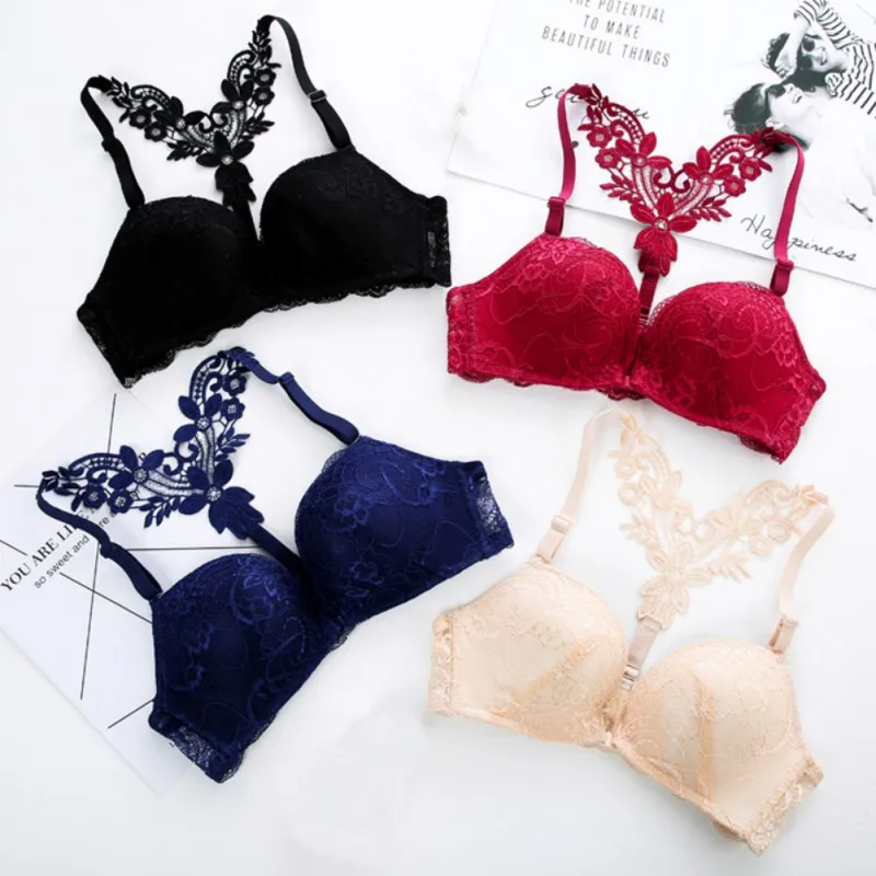 Sexy Embroidery Lingerie Women Floral Push Up Bra Front Closure Bralette Bras Fashion Wire Free Bras Plus Size 2018 Hot Sale
