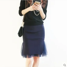 Европейская мода осень и зима женский эластичный имперский Вязание Марля сшивание синий черный цвет посылка хип женские юбки