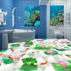 Beibehang красивые высокие ПВХ обои мода Китайский Лотос Карп ванная комната самоклеящиеся водостойкие 3d полы papel де parede