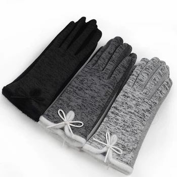 

Hot Women's Winter Cotton Wool Wrist Gloves Elegant Warm White Plush Bow Glove Mittens Cashmere Christmas Gift Mitaine Guantes