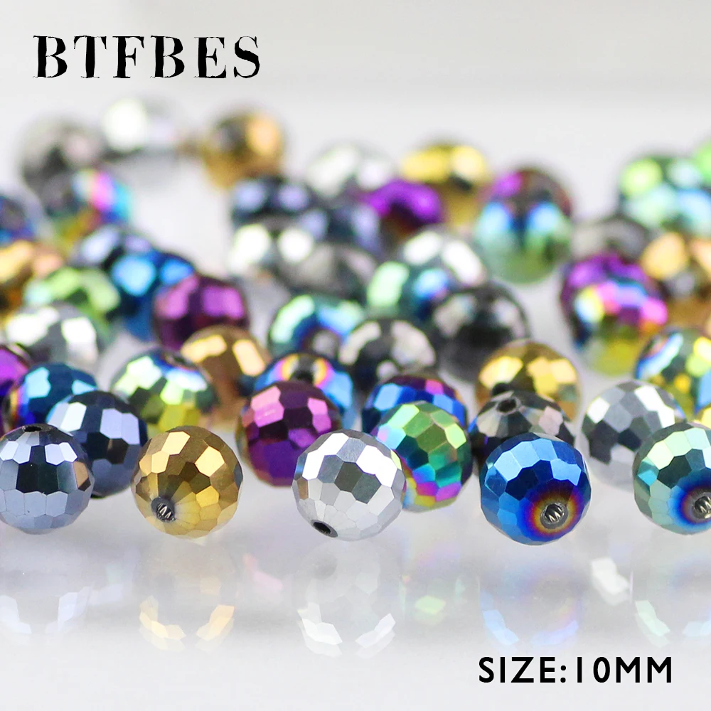 

BTFBES Plated Color Ball Austrian Crystal Beads 30pcs 10mm 96 Faceted Round Loose Beads for Jewelry Bracelet Earring Making DIY