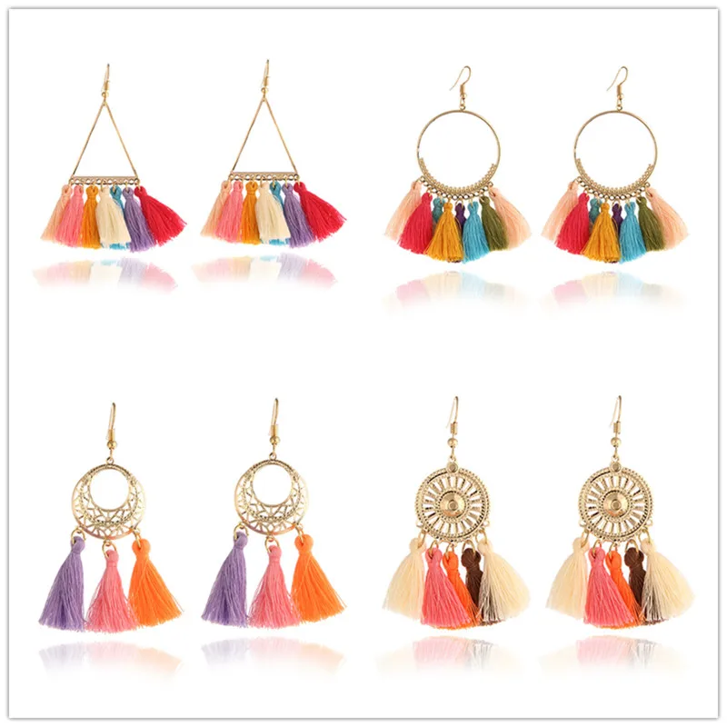 

Fashion Women Statement Tassel Earrings Bohemian Multicolored ethnic Drop Earrings For Women Wedding Charm Jewelry Wholesale A14
