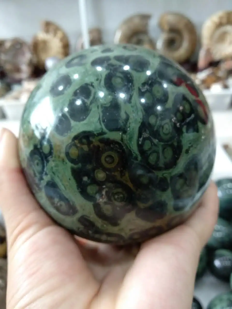 Мадагаскарский Павлин глаз зеленый Kambaba Jasper Fossil Кристальные шарики-сферы заживления
