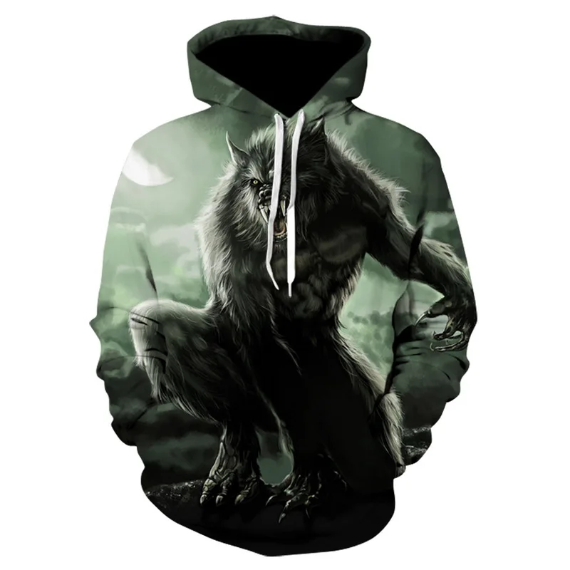 Animal Series Hoodie Men's Autumn Werewolf 3D Printing Pullover Hoodie
