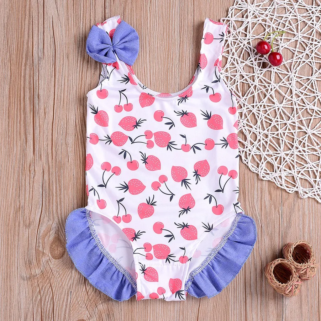 

Summer Fashion Girl Bikini Clothes suit Children Kids Baby Girls Cute Fruits Printed Bowknot BeachWear Swimsuits Bathing Suits
