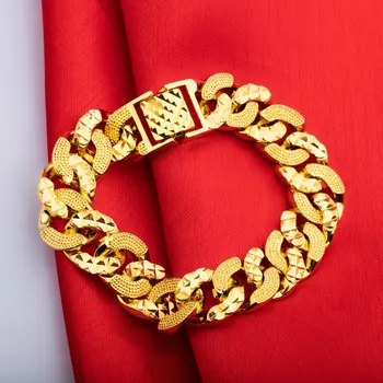 

Massive Womens Mens Bracelet Link Chain Yellow Gold Filled Fashion Wrist Bracelet Gift 18cmLong
