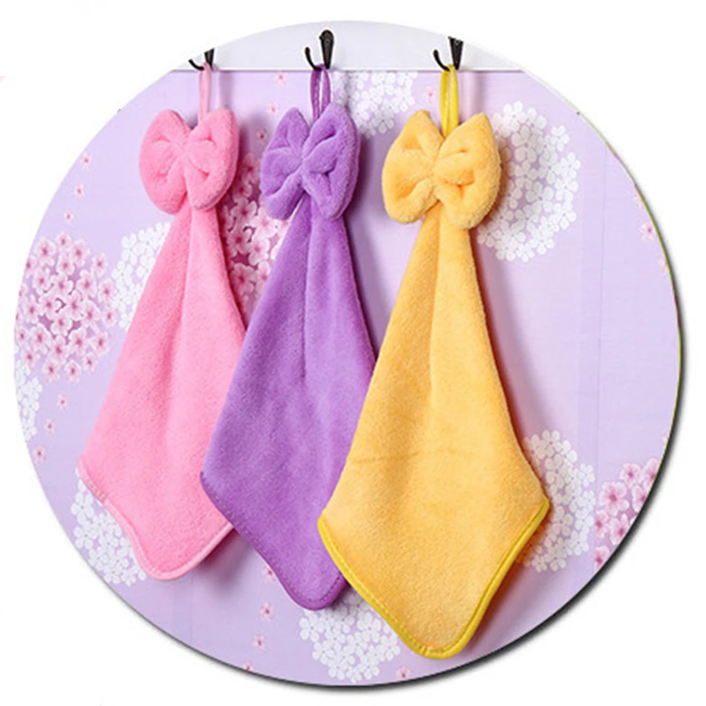 Eco friendly Fashion Cute Four colors Bow Knot Coral Velvet Absorbent Hand Towels Hanging