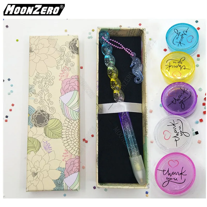 

New Rainbow Colorful Ocean Pen With Chain Embroidery Accessories Wax Diamond Painting Cross Stitch Point Drill Mosaic Tool Kits