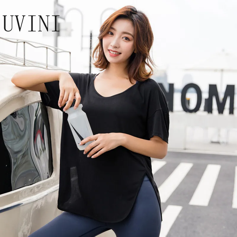 Свободные быстросохнущие женские рубашки Модальные беговые футболки для йоги летняя спортивная футболка фитнес топы с коротким рукавом Блузка боковая открытая