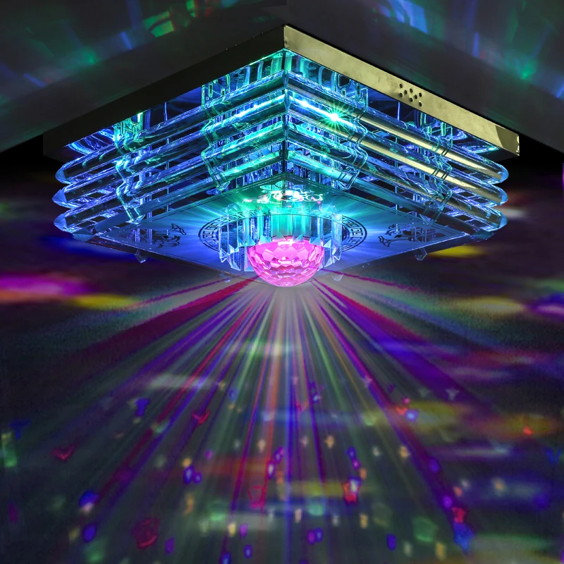 

New Crystal Lights Living Room Lights Rectangular Hall LED Ceiling Light MP3 Bluetooth Bedroom Lights Colorful Music LED lamps