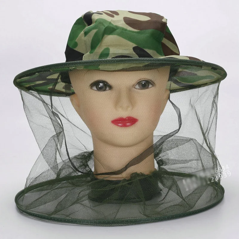 Camouflage Anti Mosquito Fishing Cap With Net Mesh Head Cover Fisherman