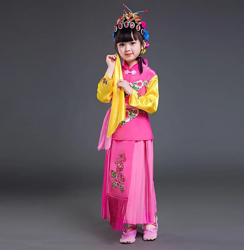 Китайский народный танец костюм hanfu девушки дети Одежда для сцены Национальный Древние Традиционные китайские танцевальные костюмы AA4468