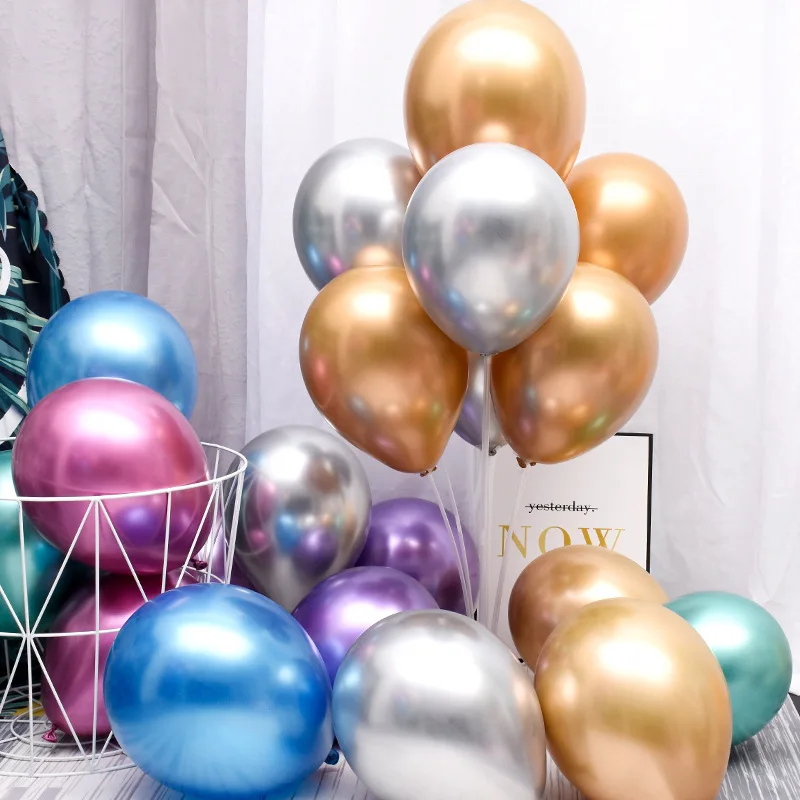 

10pcs Gold Silver Metallic Balloons Chrome Luster 12inch 2.8g Glossy Metal Birthday Balloons Baby Shower Wedding Decor JL0092