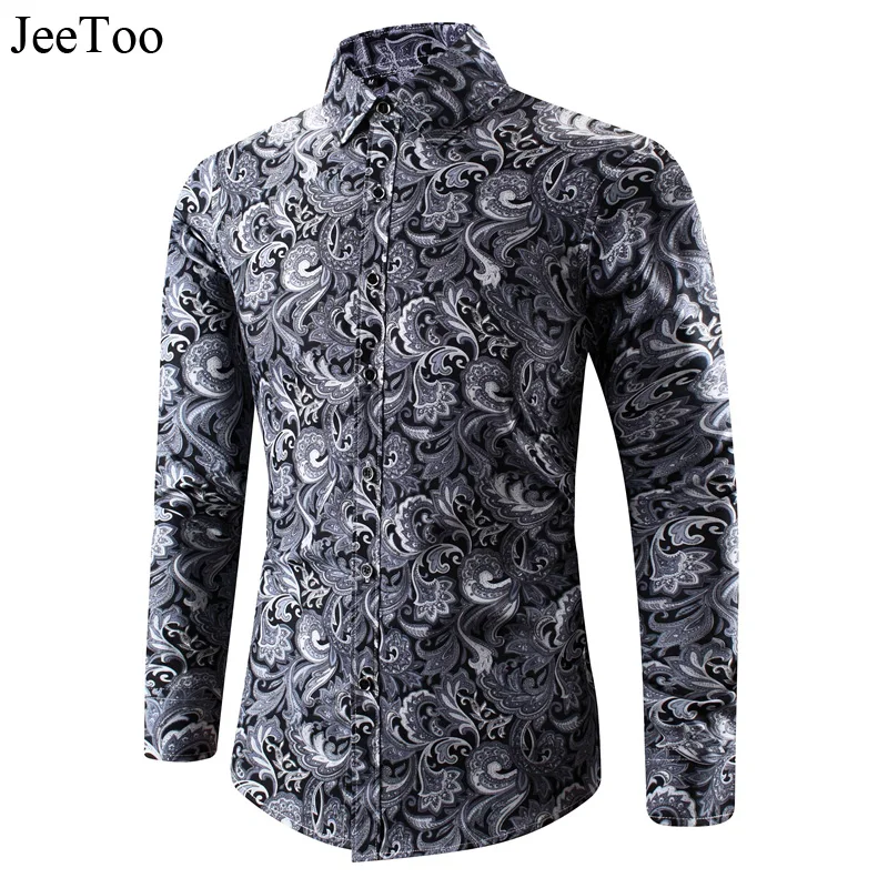 Jeetoo мужские Рубашки для мальчиков хлопок Slim Fit с длинными рукавами и принтом