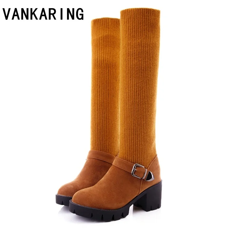 

VANKARING autumn winter boots women high heels fashion woollen sock ankle boots cozy warm snow boots shoes women knee high boots