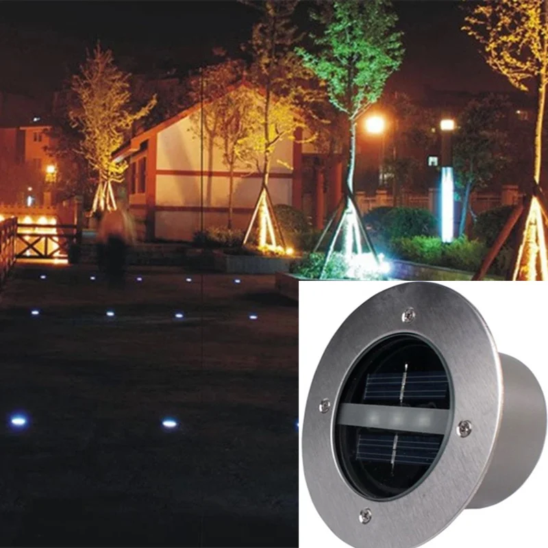 

4PCS Stainless Steel Waterproof LED Solar Round Buried Lights Outdoor Ground Square Buried Lights Outdoor Lighting