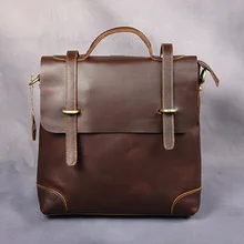 2016 New Vintage Men’s Crazy Horse Genuine Leather Retro Vintage Shoulder Messenger Bag Male Handbag High Quality Briefcase