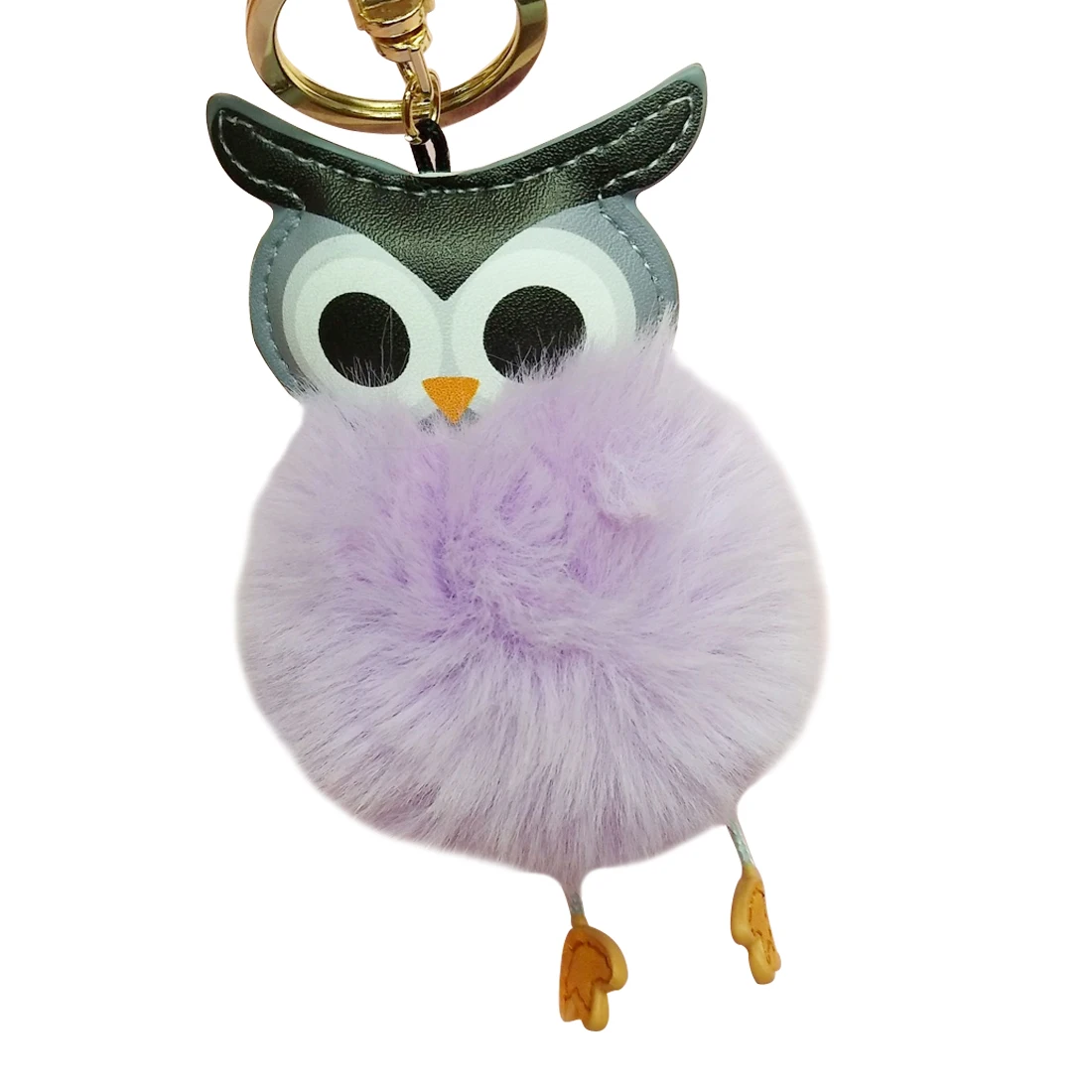 

New Cute Pompom Owl Keychain pom pom Key Chain Rabbit Fur Ball pompon Porte Clef Fluffy Leather Key Ring Llaveros Gold